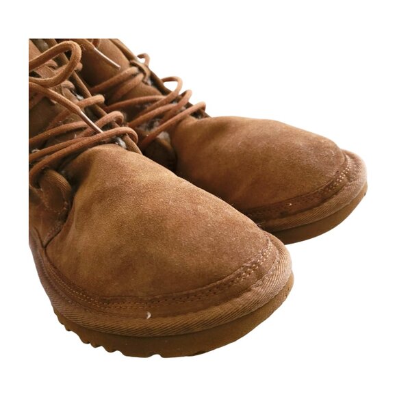 UGG Harkley Brown Boots Men's 8 Womens 10 Ankle Lace Up Suede Shearling Lined - Picture 9 of 12